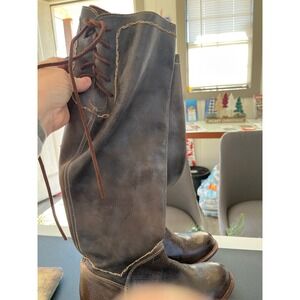 BED STU Women's Brown Leather Tall Lace Up Side Zip Boots Size 8